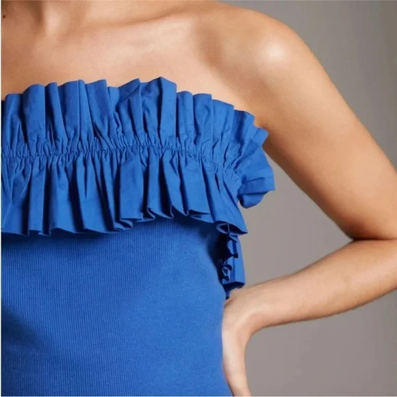 NWT Anthropologie Maeve Blue Ruffle Strapless Top, Medium - Picture 7 of 8